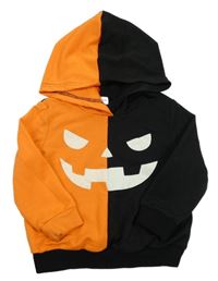 Čierno-oranžová mikina s kapucňou a Haloween motívom