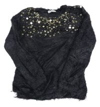 Čierny chlpatý sveter s flitrami H&M