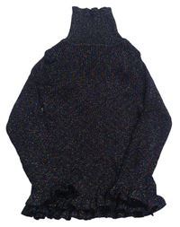 Čierny trblietavý rebrovaný sveter s rolákom Primark
