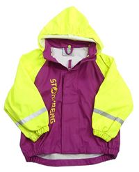 Růžovo-neonově žlutá nepromokavá bunda s kapucí 