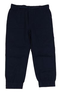 Tmavomodré plátenné cuff nohavice