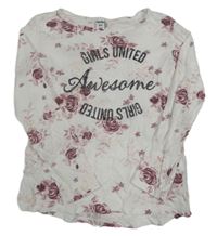 Bílé triko s květy a nápisem Dopodopo