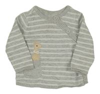 Sivo-biely pruhovaný prepínaci sveter s žirafou Mothercare