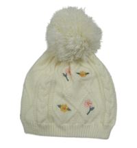 Smotanová pletená podšitá čapica s kvietkami a brmbolcom George