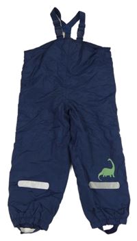 Tmavomodré šusťákové podšité laclové kalhoty s dinosaurem Impidimpi