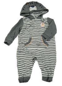 Sivo-biela pruhovaná tepláková kombinéza s tigrom a kapucňou C&A