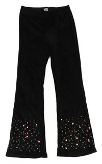 Černé zvonové sametové tepláky s flitry Dopolo 