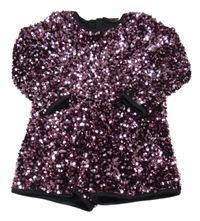 Čierny zamatový kraťasový overal s ružovymi flitre Tu