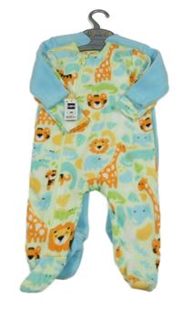 Nové - Belasý + svetlozelený fleecový overal so zvieratkami Dunnes