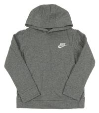 Šedá melírovaná propínací mikina s logem a kapucí Nike