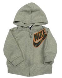 Šedá melírovaná propínací mikina s logem a kapucí Nike