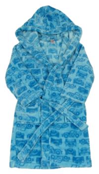 Tyrkysový chlpatý župan s autami a kapucňou C&A