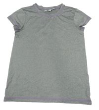 Sivé melírované športové funkčné tričko s fialovým šitím Crane