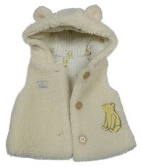 Smotanová huňatá zateplená vesta s medvídkem Pů a kapucňou Tu