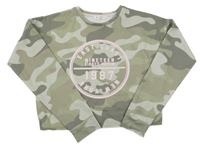 Khaki army crop mikina s nápisom Matalan