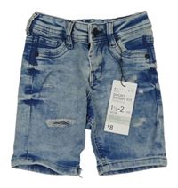 Nové - Modré rifľové skinny kraťasy s vyšúchaním Primark
