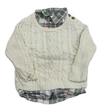Smotanový vzorovaný sveter so všitou kostkovanou košilí Debenhams