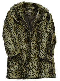 Béžovo-hnedo-tmavohnedý vzorovaný kožušinový podšitý kabát New Look