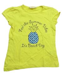 Žlté tričko s ananasom a nápisy z. Kids