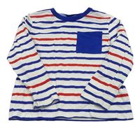 Bielo-safírovo-červené pruhované tričko s vreckom H&M