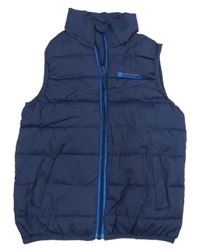 Tmavomodrá prešívaná funkčná šušťáková zateplená vesta s logom MOUNTAIN WAREHOUSE