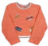 Lososová crop mikina s třešničkami a bleskem z flitrů a srdiečkom a nápismi