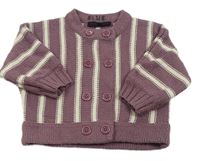 Fialovohnědo-biely pruhovaný pletený prepínaci crop sveter FRENCH CONNECTION