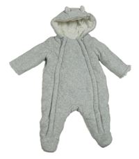 Svetlosivá melírovaná rebrovaná zamatová zateplená kombinéza s kapucňou s uškami zn. George