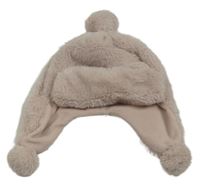 Pudrová kožešinová beranice s bambulemi F&F