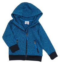 Modro-tmavomodrá melírovaná pletená propínací mikina s kapucí Topolino