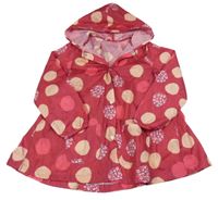 Malinový bodkovaná ý šušťákový nepromokavý kabát s kvietkami a kapucňou Vertbaudet