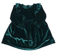 Smaragdové bodkovaná é zamatové šaty s volánikmi PRIMARK