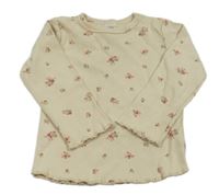 Smetanové žebrované triko s kytičkami H&M