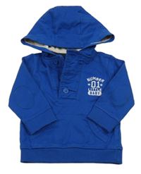 Zafírová mikina s číslom a nápismi a vreckom a kapucňou George