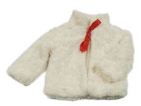 Smotanový kožušinový podšitý zavazovací kabát