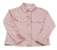 Svetloružová rifľová bunda s kvietkami a golierikom LEIGH TUCKER