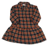 Tmavomodro/zeleno/oranžovo-zlaté kockované košeľové šaty Matalan