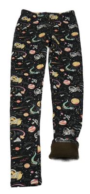 Černé teplákové zateplené legíny s planetami a zvířátky 