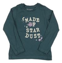 Petrolejovošedé tričko s nápismi a planetou PRIMARK