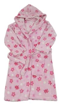 Růžový plyšový župan s květy a kapucí Playshoes