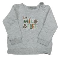 Svetlosivá melírovaná prešívaná tepláková mikina s nápismi POCOPIANO