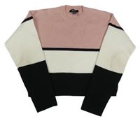 Starorůžovo-bielo-čierny úpletový crop sveter New Look