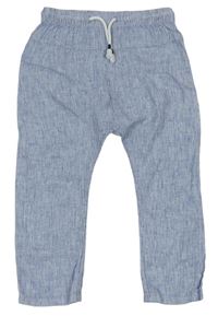 Modré pruhované ľanové nohavice H&M