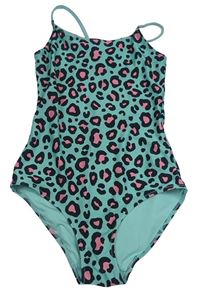 Tyrkysové jednodílné plavky s leopardím vzorem H&M