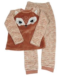 Starorůžovo-bílé chlupaté pyžamo s liškou a pruhy Nutmeg