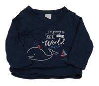 Tmavomodré zavinovací triko s velrybou C&A