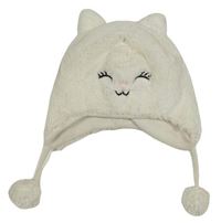 Bílá chlupatá čepice s kočkou C&A