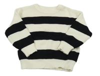 Smetanovo-čierny pruhovaný rebrovaný sveter Shein