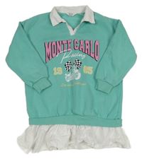 Tyrkysová tepláková šatová tunika s motorkou a halenkou Primark