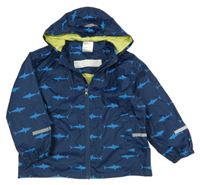 Tmavomodrá šusťáková jarní bunda se žraloky a kapucí Impidimpi